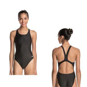 NEW Speedo Womens Solid Power FLEX Eco One Piece Black Swimsuit Size 30/4